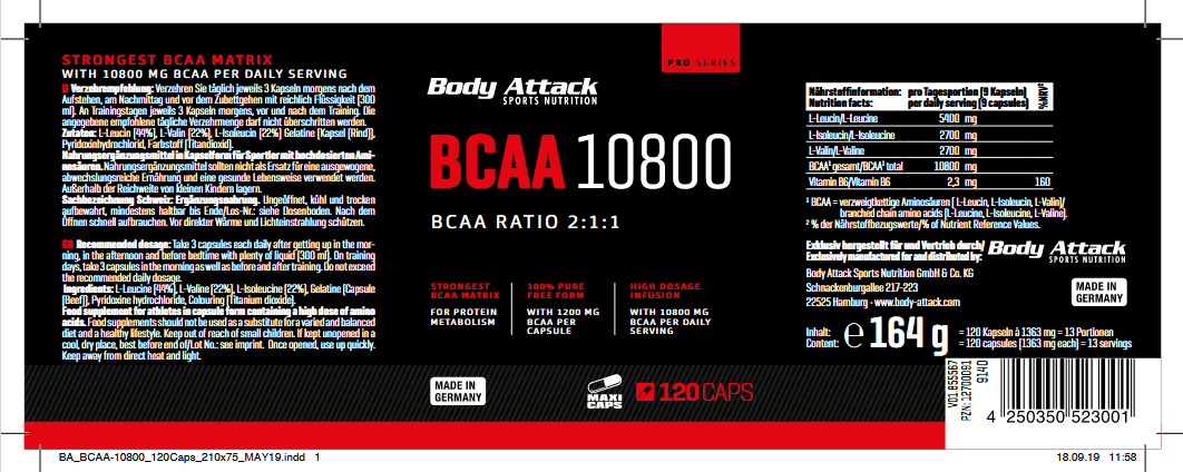 BodyAttack BCAA10800 300Caps