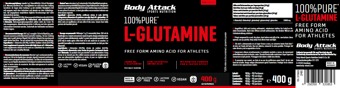 BodyAttack L-GLUTAMINE 400gr