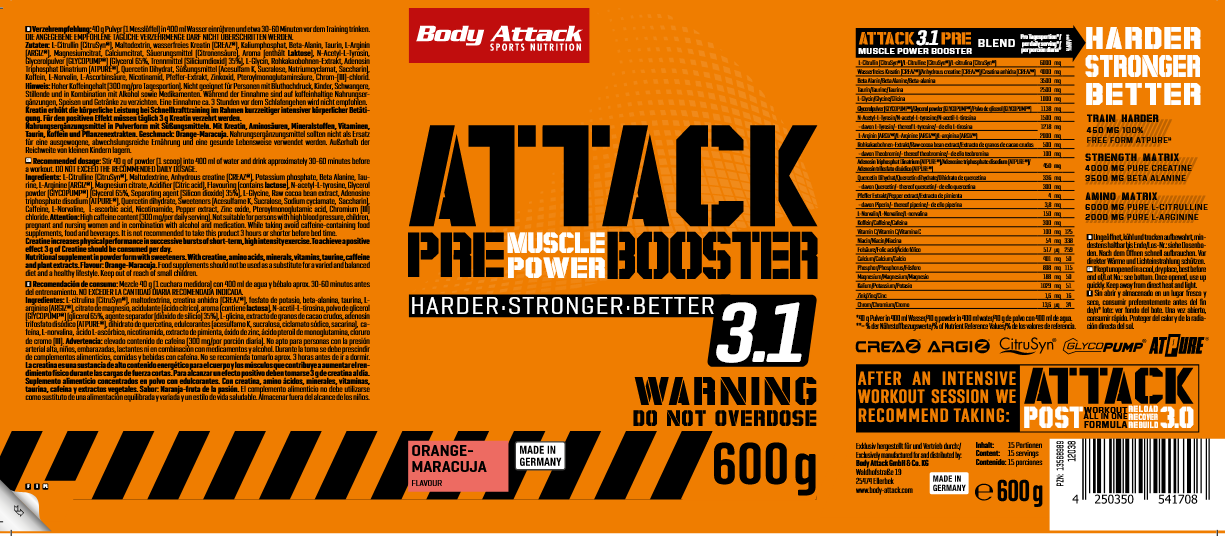 BodyAttack PreAttack Booster 600gr